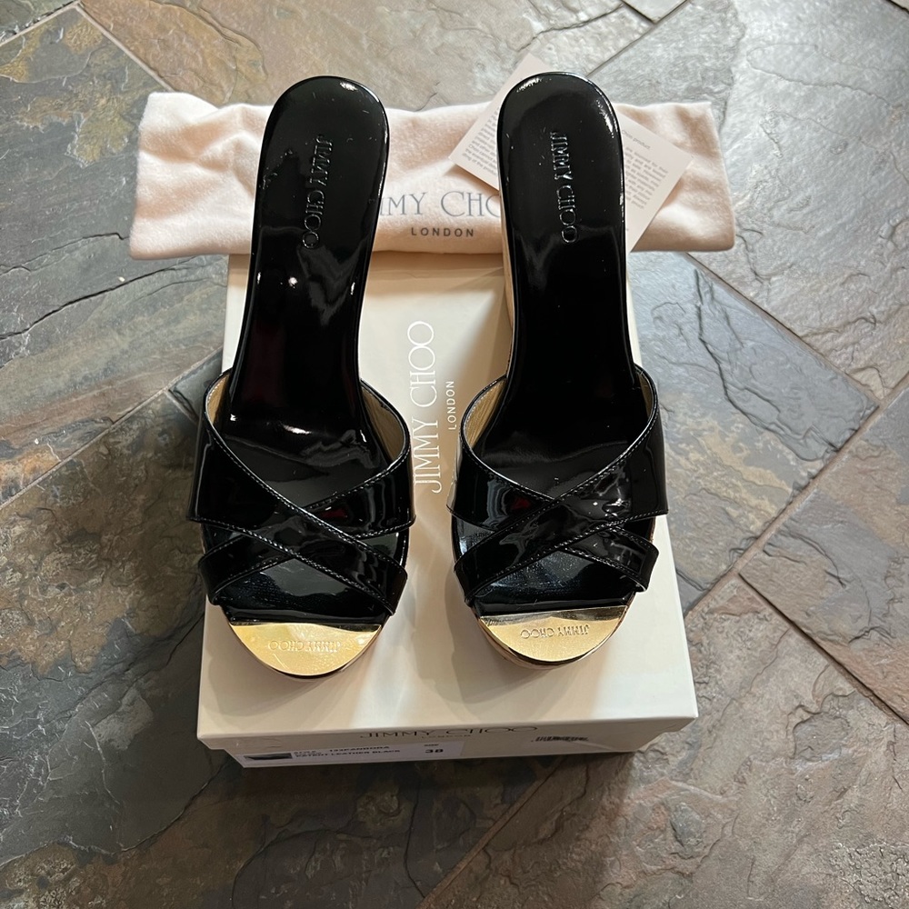 Jimmy Choo Pandora Black Patent Wedge size 38